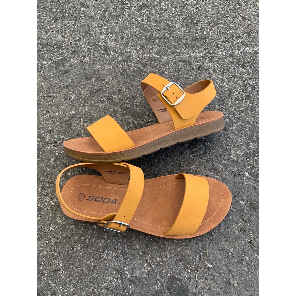 SODA Mustard Comfort Single Strap Ankle Sandals